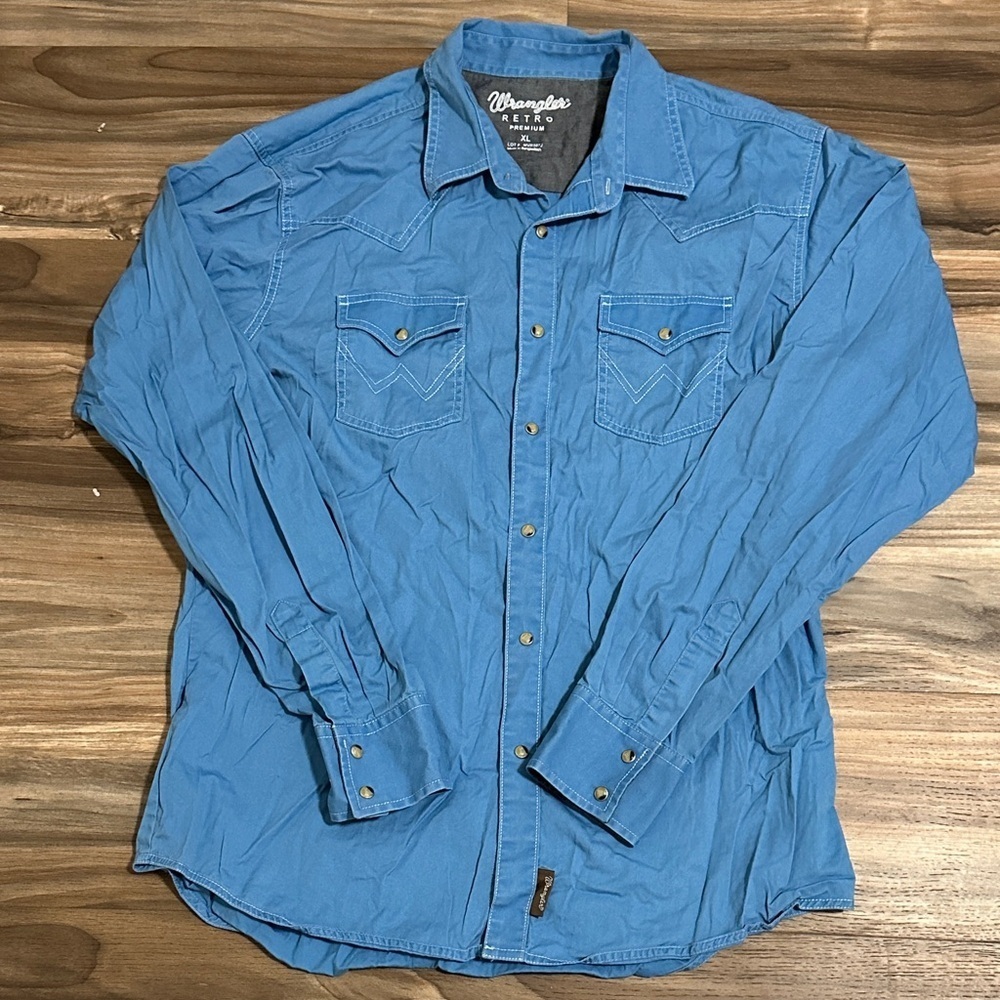 Wrangler Retro Western Shirt Men XL Blue Snap Cowboy